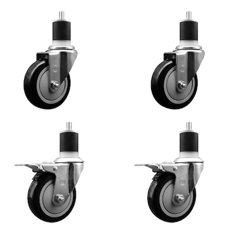 Service Caster 4'' Black Poly Swivel 1-7/8'' Expanding Stem Caster Set 2 Total Lock Brakes, 4PK SCC-EXTTL20S414-PPUB-BLK-2-S-2-178